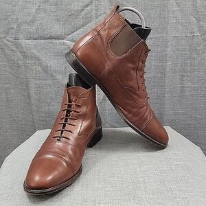 Mezlan Camden Cognac Brown Leather Chelsea Ankle Boots Lace-Up Men's SZ 14M
